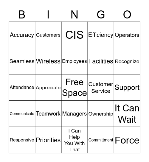 Customer Service Week Bingo Card