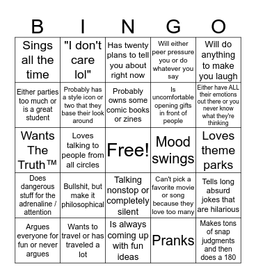 Sagittarius Bingo Card
