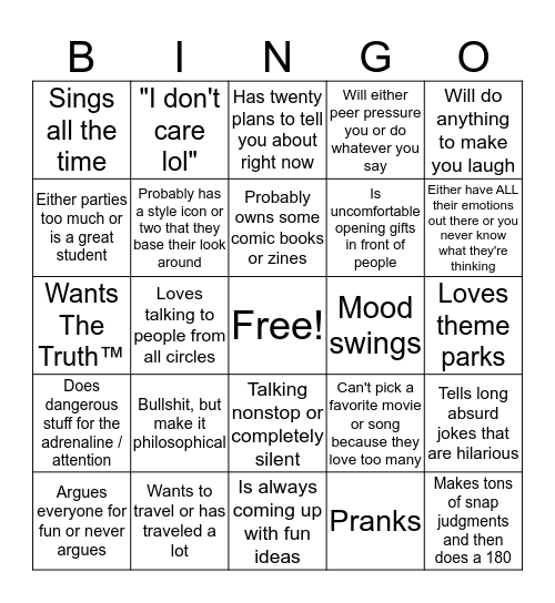 Sagittarius Bingo Card