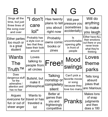 Sagittarius Bingo Card