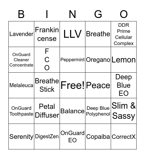 doTERRA ESSENTIAL OIL Bingo Card