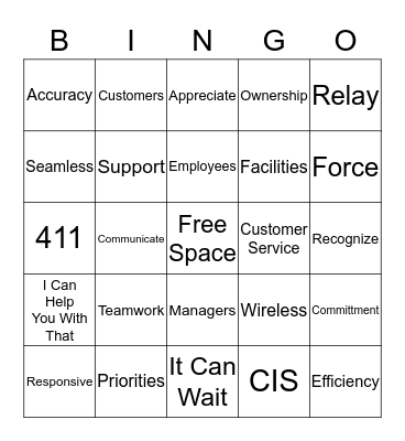 Customer Service Week Bingo Card