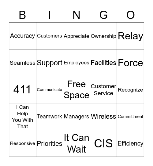 Customer Service Week Bingo Card