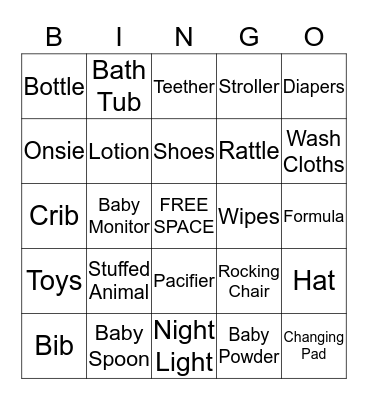 B A B Y      B A S H      B I N G O Bingo Card