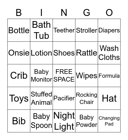 B A B Y      B A S H      B I N G O Bingo Card