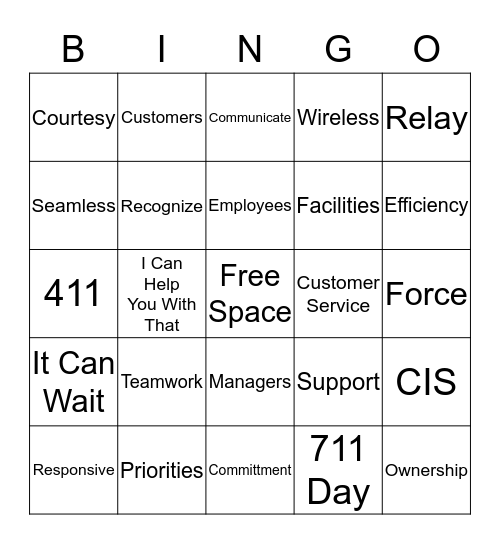 Customer Service Week Bingo Card