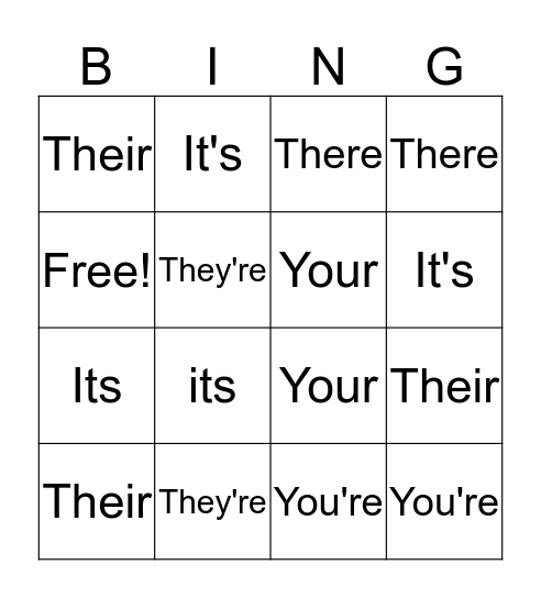 Homophone Bingo Card