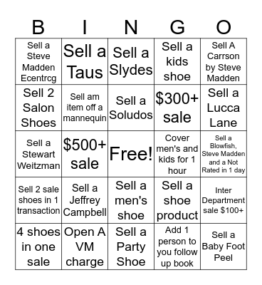 Bingo Shoes Bingo Card