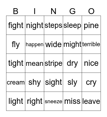 Spelling and Reading plus Bingo Card