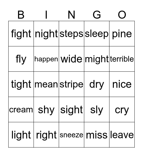 Spelling and Reading plus Bingo Card