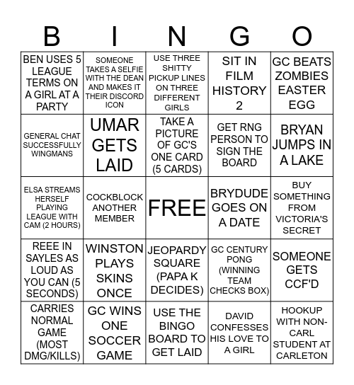 GC Bingo Card