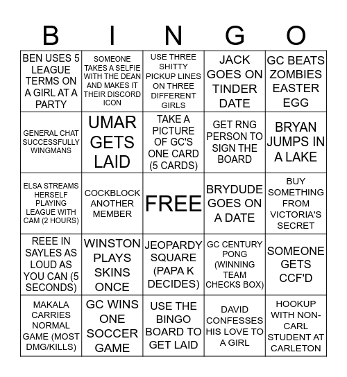 GC Bingo Card