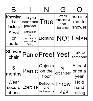 Trivia MashUp: Fall Prevention  Bingo Card