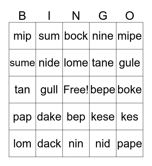 "Magic e" or not - Nonsense Words Bingo Card