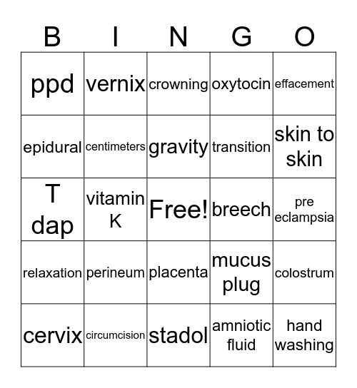 Baby Bingo Card