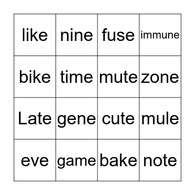 vce Bingo Card