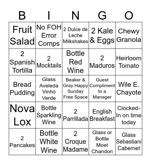 B&G BRUNCH BINGO Card