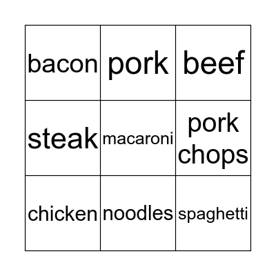 Types of food Bingo Card