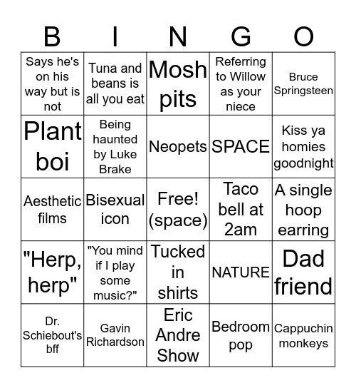 Josh Bingo Card