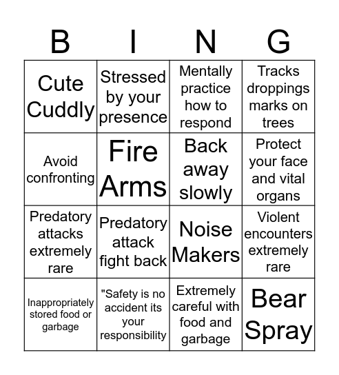 Bear Bingo  Bingo Card