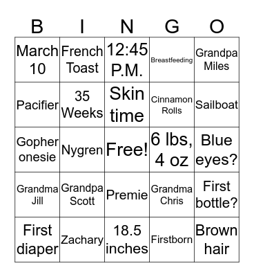 Baby Bingo Card