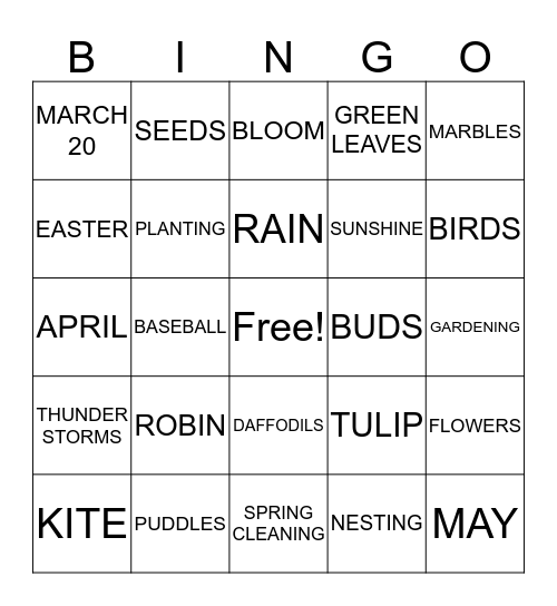 SPRING Bingo Card