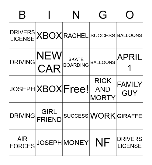 MATTHEW Bingo Card