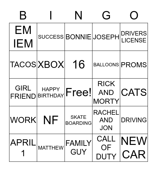 MATTHEW Bingo Card