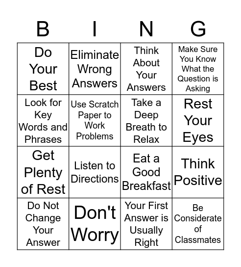 Testing Strategies Bingo Card