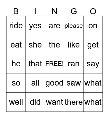First Grade Sight Words Bingo Card