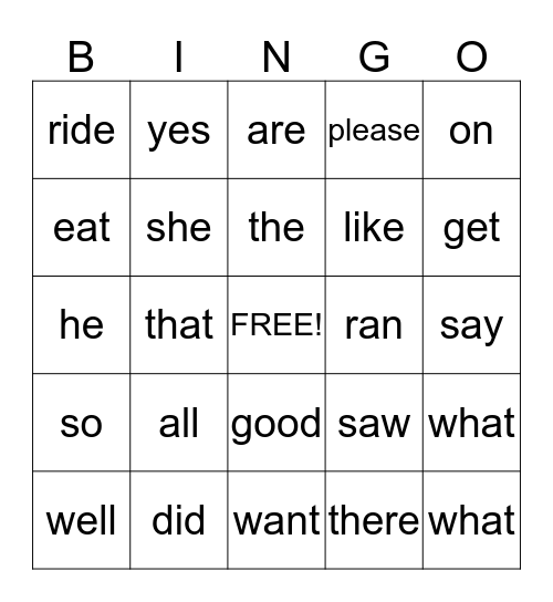 First Grade Sight Words Bingo Card