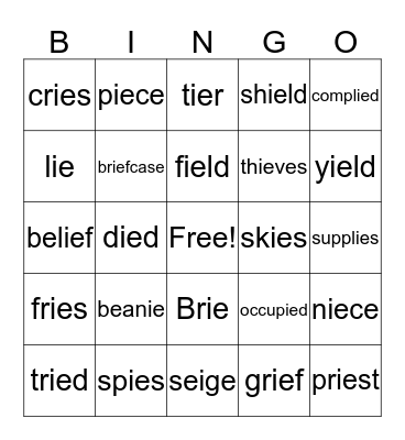 ie the pie chief Bingo Card