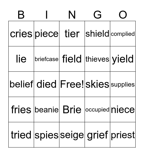 ie the pie chief Bingo Card