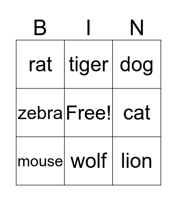 animals Bingo Card