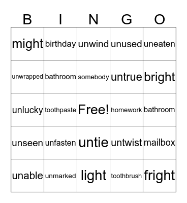 Spelling BINGO Card
