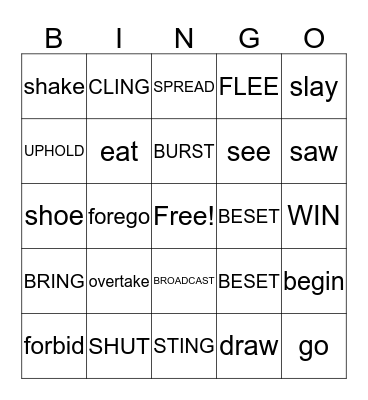 VERBS' BINGO Card