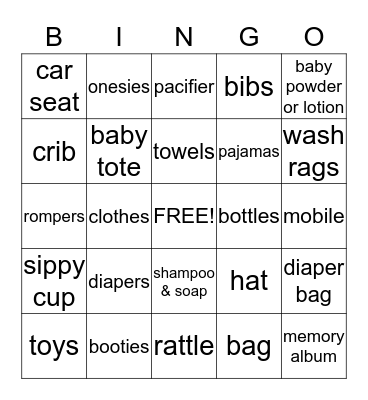 Baby Shower Bingo Card