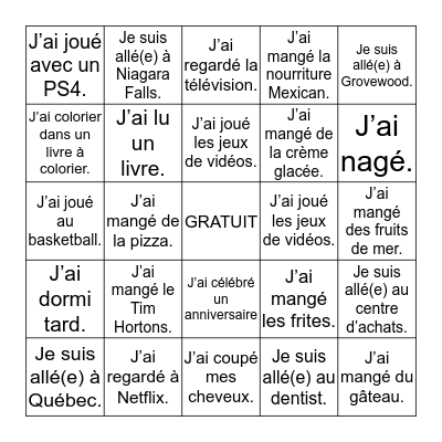 Vacances de Mars Bingo Card