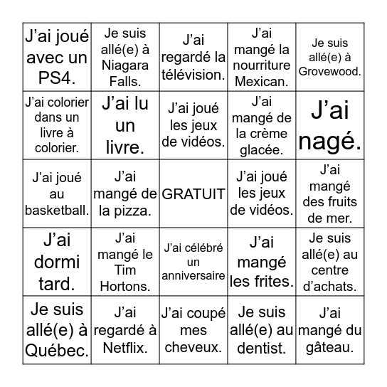 Vacances de Mars Bingo Card