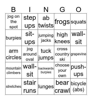 Fitness Bingo Card