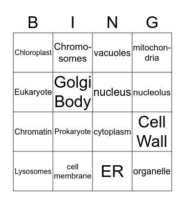 Cell Organelle Bingo Card
