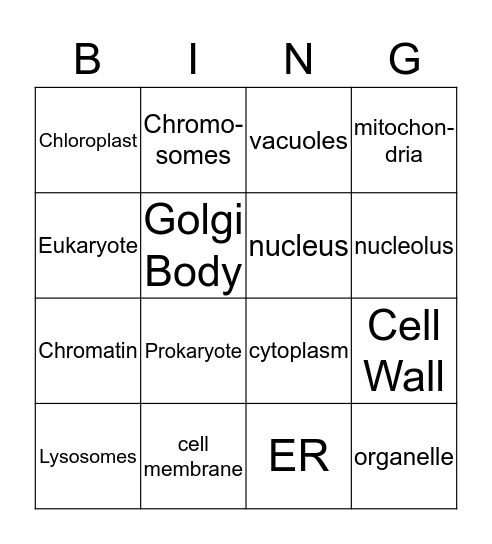 Cell Organelle Bingo Card