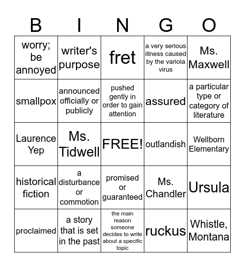 When the Circus Came to Town Bingo Card