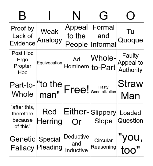 Week Seven Logic and Reasoning  Bingo Card