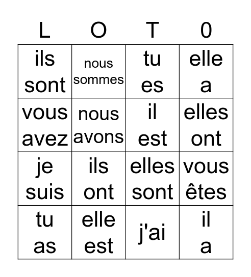 être et avoir Bingo Card