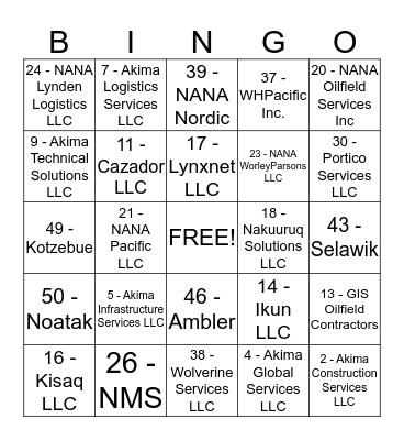NDC United Way Bingo Card