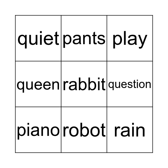 P Q R! Bingo Card