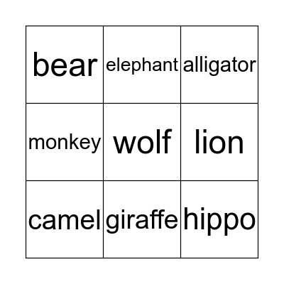 Zoo Animals Bingo Card