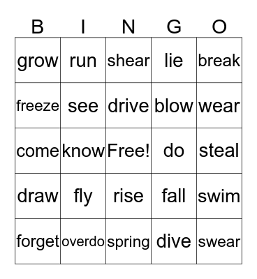 VERBS' BINGO Card