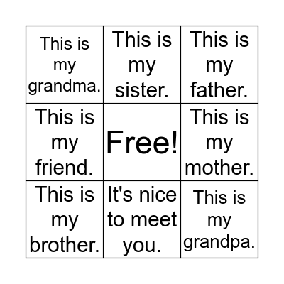 My Family BINGO Card